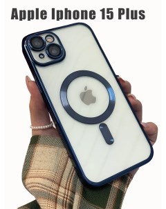 Силиконовый чехол для Apple iPhone 15 Plus с MagSafe синий Darivadi