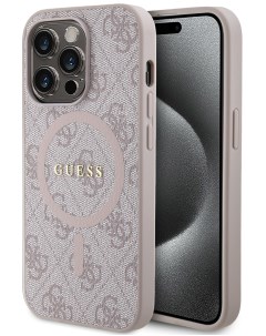Чехол для iPhone 14 Pro Max из экокожи с MagSafe Metal logo Hard Pink Guess