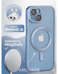 Силиконовый чехол для Apple iPhone 15 с MagSafe голубой Darivadi