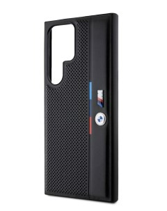 Чехол для Galaxy S24 Ultra из экокожи Tricolor stripes Metal logo Hard Black Bmw