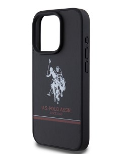 Чехол U S Polo для iPhone 15 Pro из экокожи Double horse logo Hard Black U.s. polo assn.
