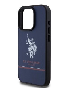 Чехол U S Polo для iPhone 15 Pro из экокожи Double horse logo Hard Navy U.s. polo assn.