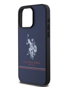 Чехол U S Polo для iPhone 15 Pro Max из экокожи Double horse logo Hard Navy U.s. polo assn.