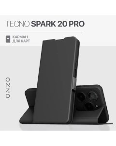 Чехол книжка для Tecno Spark 20 Pro с карманом с подставкой черный Onzo