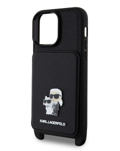 Чехол для iPhone 14 Pro Max с карманом для карт и ремнем Hard Black Karl lagerfeld
