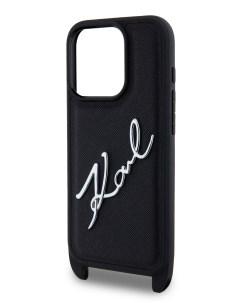 Чехол для iPhone 15 Pro с ремешком Autograph Hard Black Karl lagerfeld