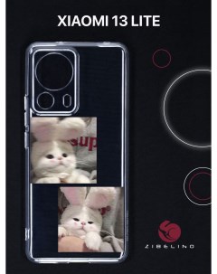 Чехол для Xiaomi 13 lite прозрачный с рисунком с защитой камеры с принтом милый котик Zibelino