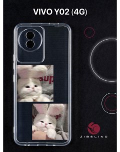 Чехол для Vivo y02 4G прозрачный с рисунком с защитой камеры с принтом милый котик Zibelino