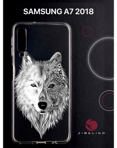 Чехол для Samsung Galaxy a7 2018 прозрачный с рисунком с принтом волк орнамент Zibelino