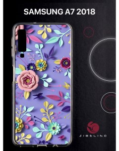 Чехол для Samsung Galaxy a7 2018 прозрачный с рисунком с принтом цветы 3d Zibelino