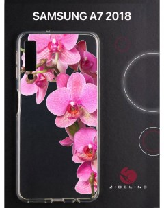 Чехол для Samsung Galaxy a7 2018 прозрачный с рисунком с принтом орхидея фуксия Zibelino