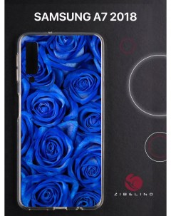 Чехол для Samsung Galaxy a7 2018 прозрачный с рисунком с принтом синие розы Zibelino