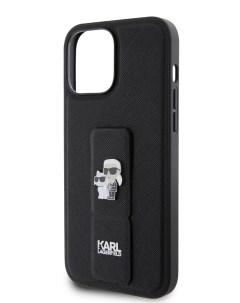 Чехол для iPhone 14 Pro Max с подставкой из экокожи metal Hard Black Karl lagerfeld