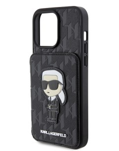 Чехол для iPhone 13 Pro Max с карманом для карт и подставкой Hard Black Karl lagerfeld
