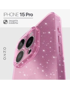 Силиконовый чехол на iPhone 15 Pro розовый прозрачный с блестками Onzo