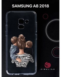 Чехол для Samsung Galaxy a8 2018 прозрачный с рисунком с принтом mom of boys Zibelino