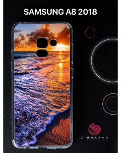 Чехол для Samsung Galaxy a8 2018 прозрачный с рисунком с принтом закат на берегу Zibelino