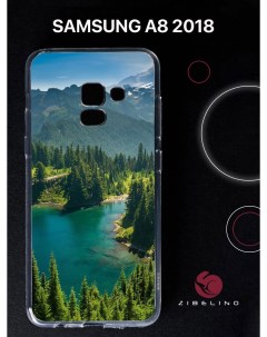 Чехол для Samsung Galaxy a8 2018 прозрачный с рисунком с принтом озеро в горах Zibelino