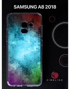 Чехол для Samsung Galaxy a8 2018 прозрачный с рисунком с принтом мозаика в красках Zibelino