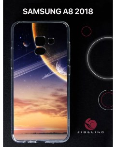 Чехол для Samsung Galaxy a8 2018 прозрачный с рисунком с принтом сближение планет Zibelino