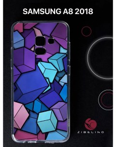 Чехол для Samsung Galaxy a8 2018 прозрачный с рисунком с принтом геометрия в кубах Zibelino