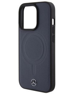 Чехол Mercedes для iPhone 15 Pro из натуральной кожи с MagSafe Hard Navy Merсedes-benz