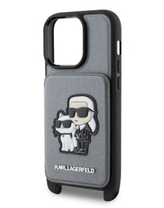 Чехол для iPhone 15 Pro Max с ремнем и карманом для карт Hard Silver Karl lagerfeld