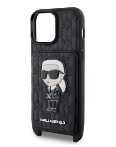 Чехол для iPhone 15 Pro с карманом для карт и ремнем Hard Black Karl lagerfeld