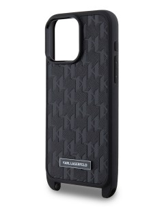 Чехол для iPhone 15 Pro Max с ремешком Metal Plate logo Hard Black Karl lagerfeld