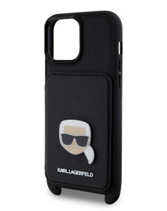 Чехол для iPhone 13 Pro Max с ремешком и карманом для карт Hard Black Karl lagerfeld
