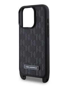 Чехол для iPhone 15 Pro с ремнем Metal Plate logo Hard Black Karl lagerfeld