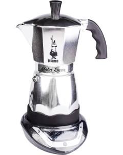 Электрическая гейзерная кофеварка Moka Timer серебристый черный Bialetti