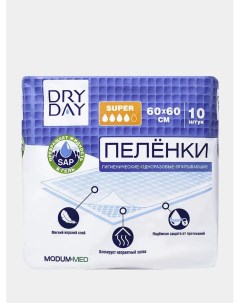 Пеленки гигиенические одноразовые впитывающие Dry day super 60х90 10шт Modum