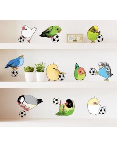 Наклейка пластик интерьерная цветная Попугайчики и футбольный мяч 50х70 см Nobrand