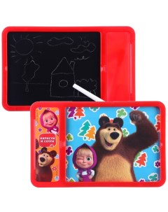 Доска для рисования с маркером стиралкой красный Маша и медведь