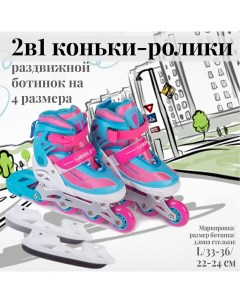 Коньки прогулочные детские Uni Skate L бирюзовый розовый 33 34 35 36 Mobile kid