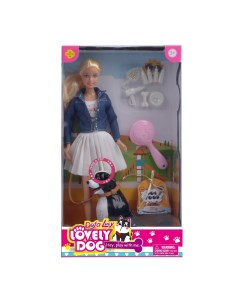 Кукла Девушка с питомцем 28 5 см пёс звук аксессуары бело синий Defa lucy