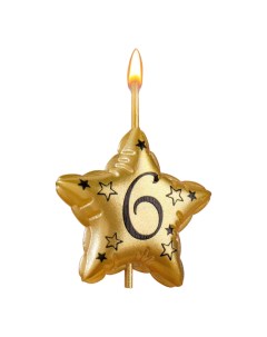 Свеча для торта на шпажке Воздушная звездочка золотистая цифра 6 Омский свечной