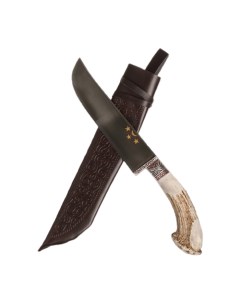 Нож Пчак Шархон Большой Косуля натуральная средняя гарда гравировка олово ШХ 15 16 Шафран