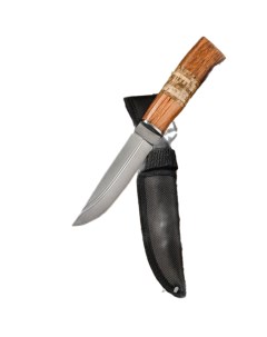 Охотничий нож лезвие 14 см в чехле деревянная рукоять с пробкой 1297733 Мастер к.