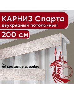 Карниз двухрядный потолочный с декоративной планкой Спарта серебро 200 см Уют