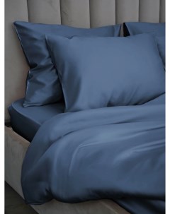Евро макси комплект постельного белья из тенселя Blue на резинке 8 horas of silk