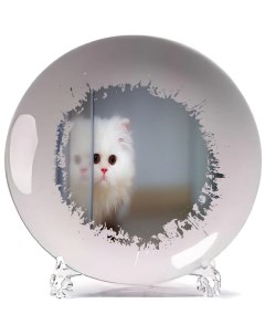 Тарелка Белый котёнок выглядывает Coolpodarok