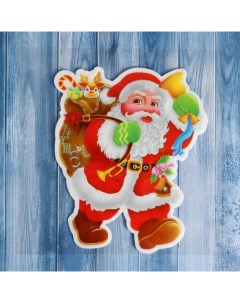 Наклейка на стекло Дед Мороз с подарками и колокольчиком 14 5х18 см красный Зимнее волшебство