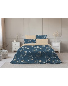 Комплект постельного белья 1 5 Поплин Кошки на синем Швейное производство "виктория"