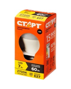 Лампа светодиодная 7W E27 2700k тепл бел шар ECO Старт