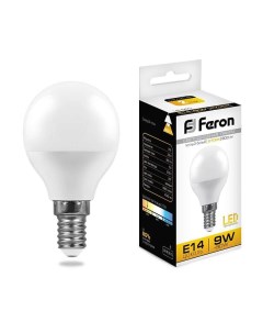Лампа светодиодная LED 9вт Е14 теплый матовый шар код 25801 1 шт Feron
