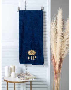 Полотенце с вышивкой 70х140 VIP темно синее Bio-textiles