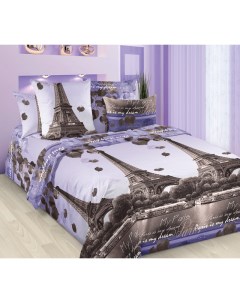 Комплект постельного белья Романтика Парижа евро перкаль коричневый Ивановотекстиль