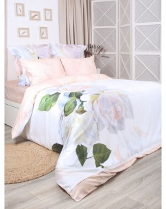 Комплект постельного белья евро Flower Roses наволочки 70х70 и 50х70 сатин Мона лиза
